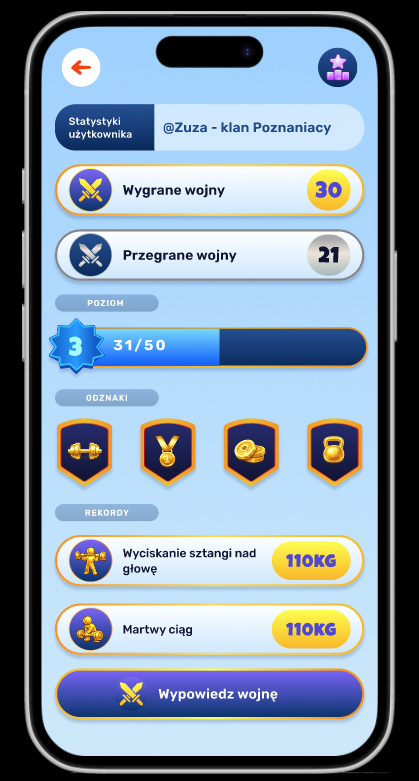 Ekran nowego treningu aplikacji mobilnej fitness