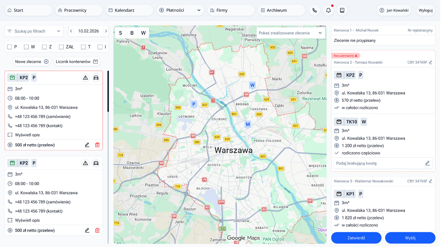 Oprogramowanie dla firmy transportowej