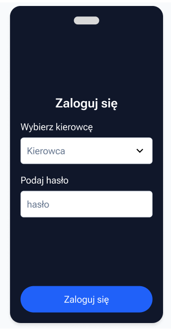 Ekran logowania aplikacji mobilnej